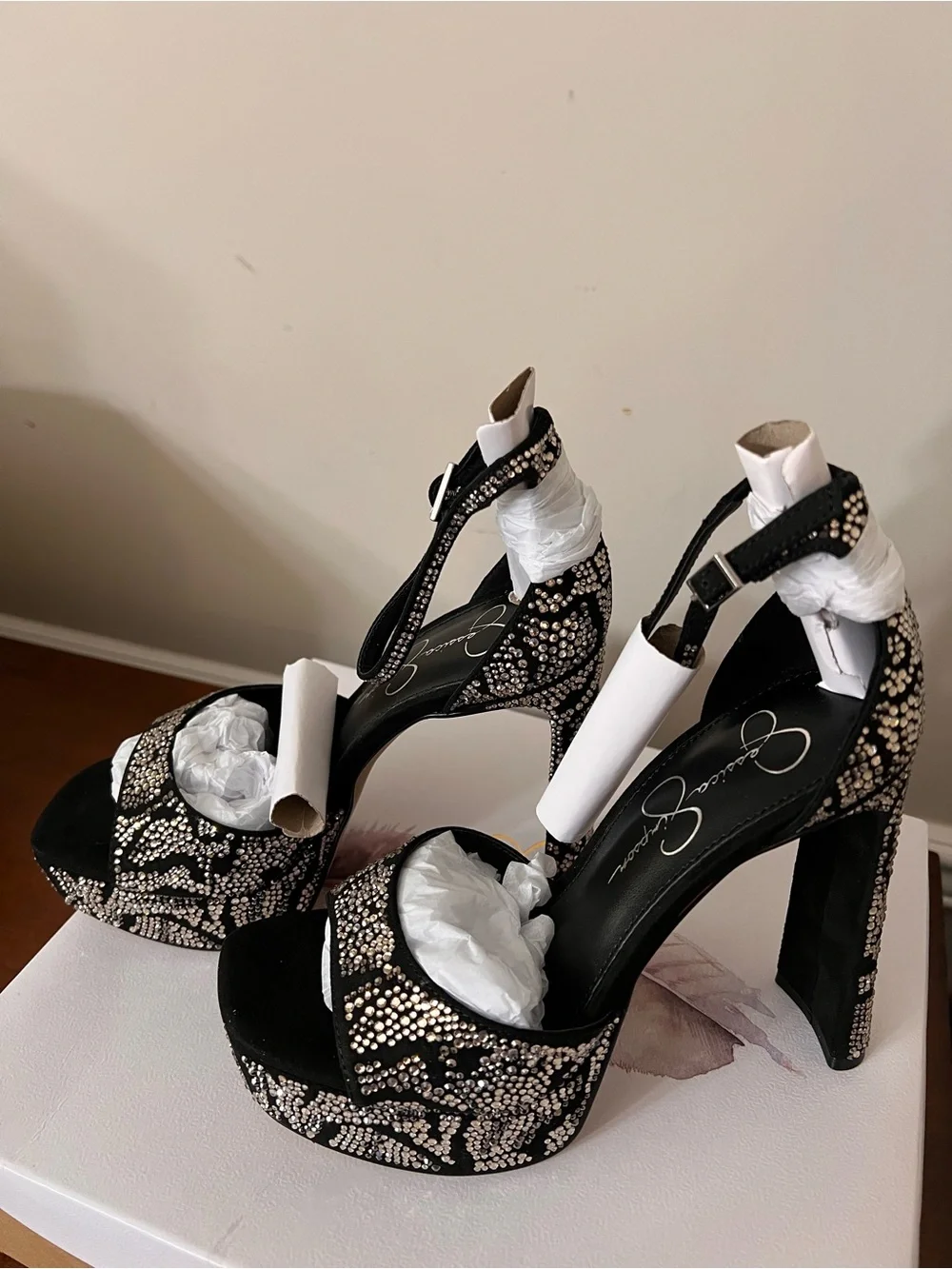 Women's Black Jeweled Platform High-Heel Sandals- Jessica Simpson | 6M